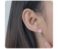 Pink Rose Silver Ear Stud STS-3468 (CO5+CO14+CO15)